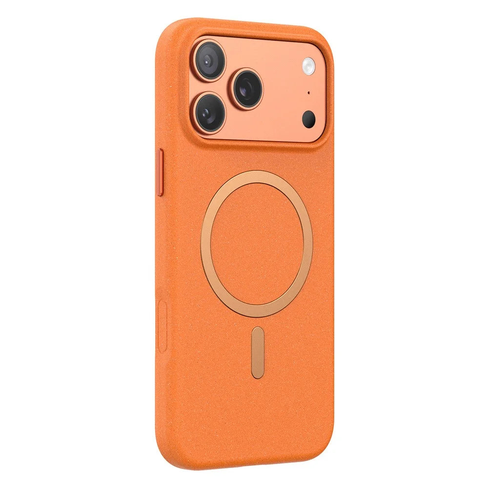 For iPhone 17 Pro Matte Magnetic Phone Case with Tempered Glass Anti-Fingerprint Protective Cover - Orange - 2