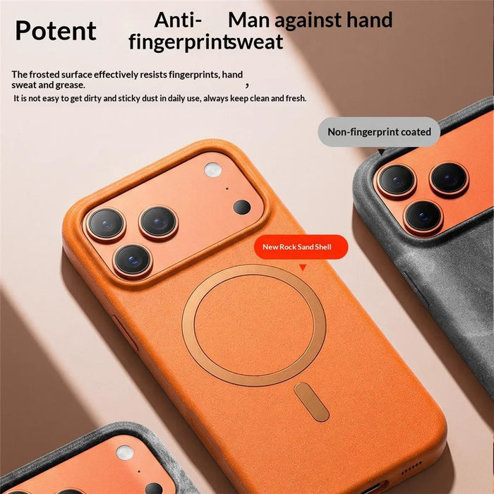 For iPhone 17 Pro Max Matte Magnetic Phone Case with Tempered Glass Anti-Fingerprint Protective Cover - Orange - 3