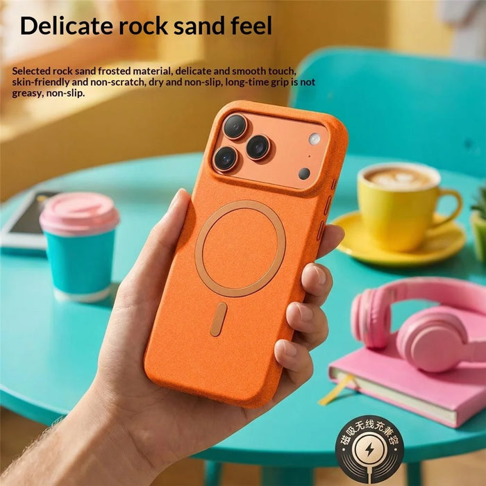 For iPhone 17 Pro Max Matte Magnetic Phone Case with Tempered Glass Anti-Fingerprint Protective Cover - Orange - 4