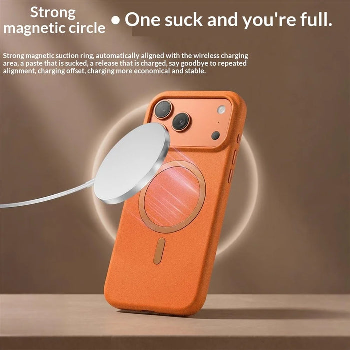 For iPhone 17 Pro Max Matte Magnetic Phone Case with Tempered Glass Anti-Fingerprint Protective Cover - Orange - 5