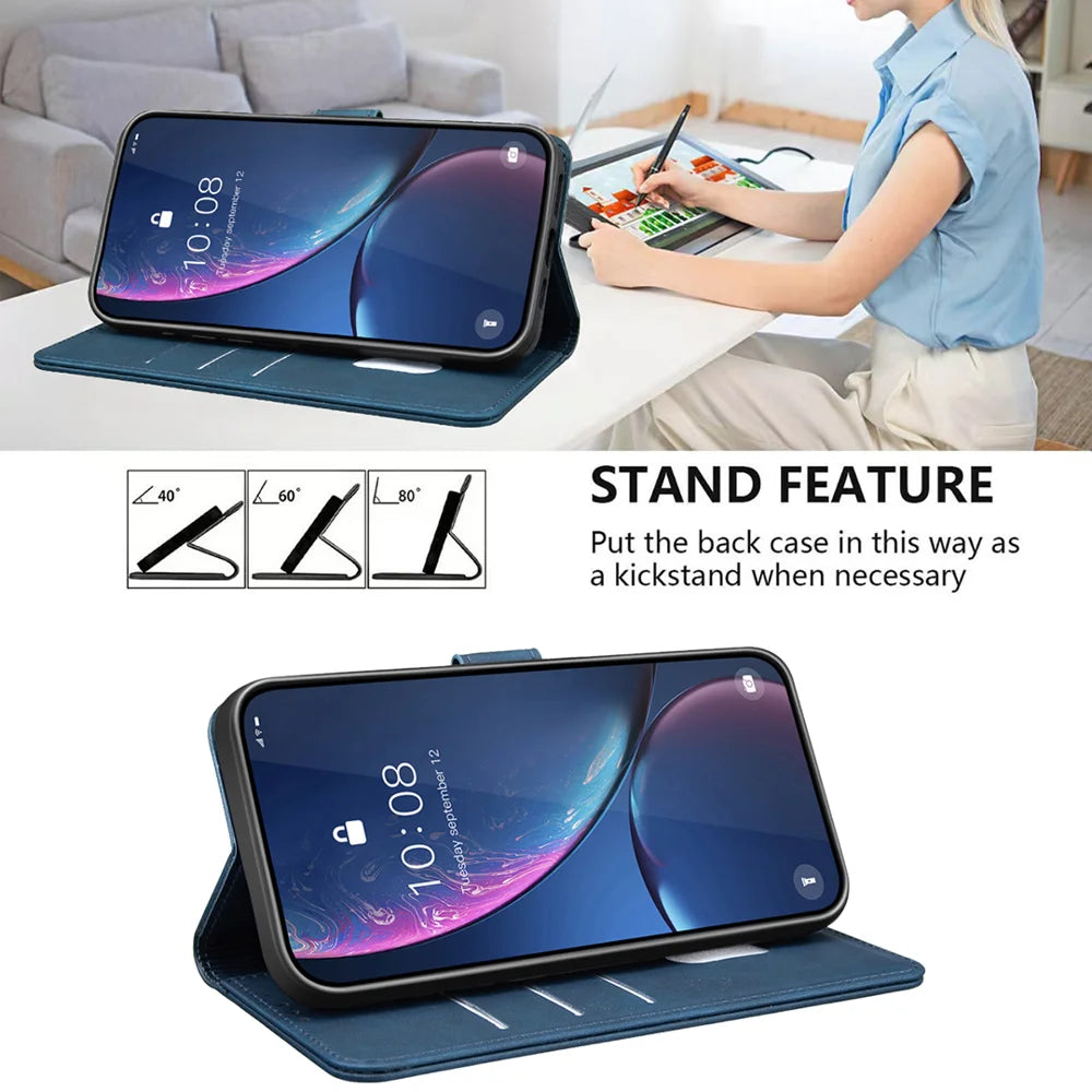 BINFEN COLOR For Samsung Galaxy A56 5G / Galaxy A36 5G / Galaxy A37 5G  BF37 Case RFID Blocking Wallet Stand Leather Phone Cover - Blue - 7