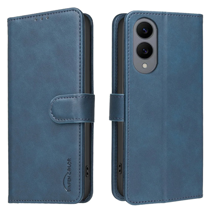 BINFEN COLOR For Samsung Galaxy S25 Edge  BF37 Case RFID Blocking Wallet Stand Leather Phone Cover - Blue - 1