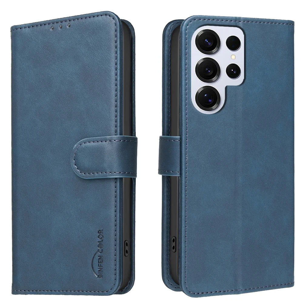 BINFEN COLOR For Samsung Galaxy S25 Ultra  BF37 Case RFID Blocking Wallet Stand Leather Phone Cover - Blue - 1