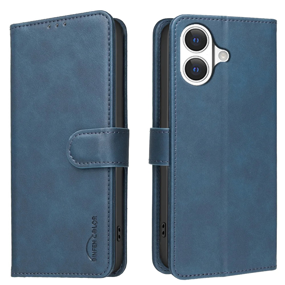 BINFEN COLOR For iPhone 17  BF37 Case RFID Blocking Wallet Stand Leather Phone Cover - Blue - 1