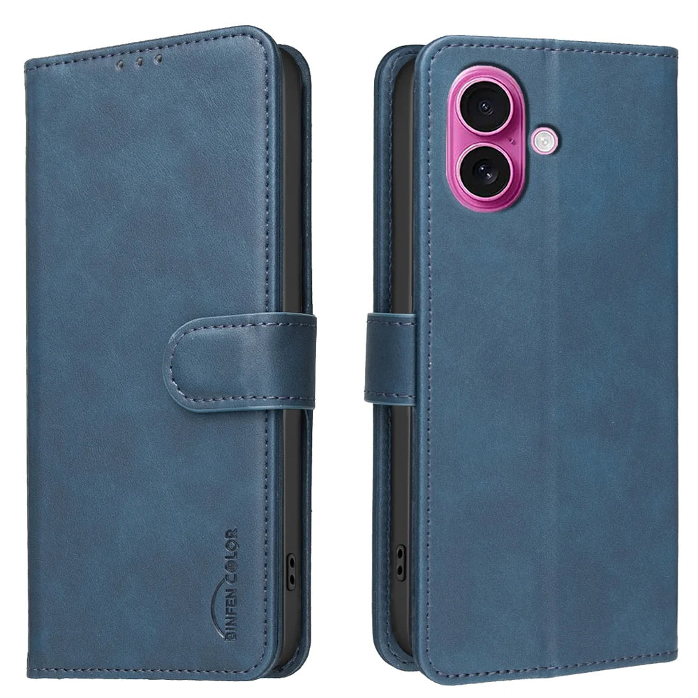 BINFEN COLOR For iPhone 16  BF37 Case RFID Blocking Wallet Stand Leather Phone Cover - Blue - 1