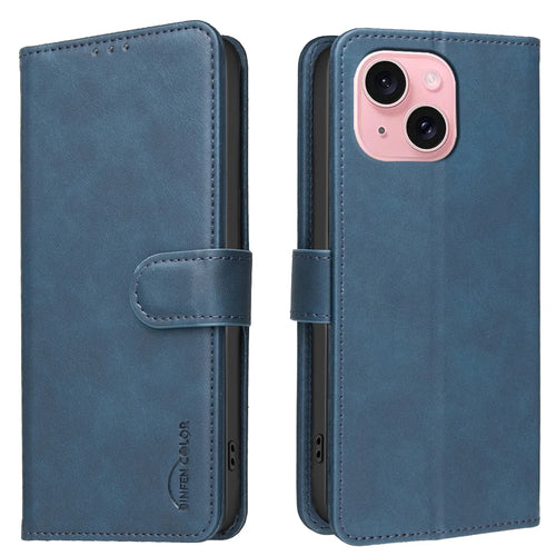 BINFEN COLOR For iPhone 15  BF37 Case RFID Blocking Wallet Stand Leather Phone Cover - Blue - 1