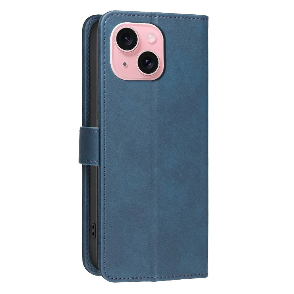 BINFEN COLOR For iPhone 15  BF37 Case RFID Blocking Wallet Stand Leather Phone Cover - Blue - 3