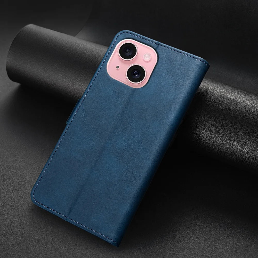 BINFEN COLOR For iPhone 15  BF37 Case RFID Blocking Wallet Stand Leather Phone Cover - Blue - 5