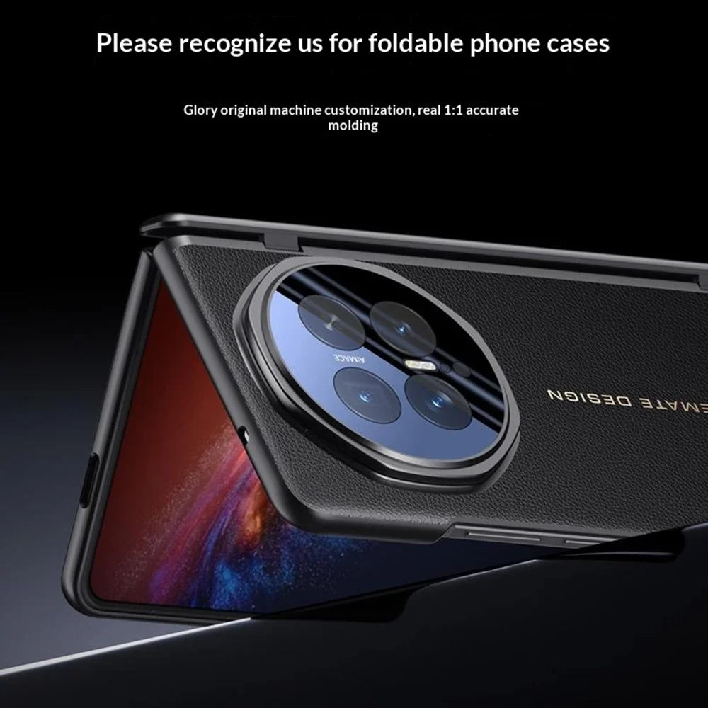 For Honor Magic V6 5G Case Leather + PC Phone Cover with HD Tempered Glass Film, Lens Kickstand - Black - 3
