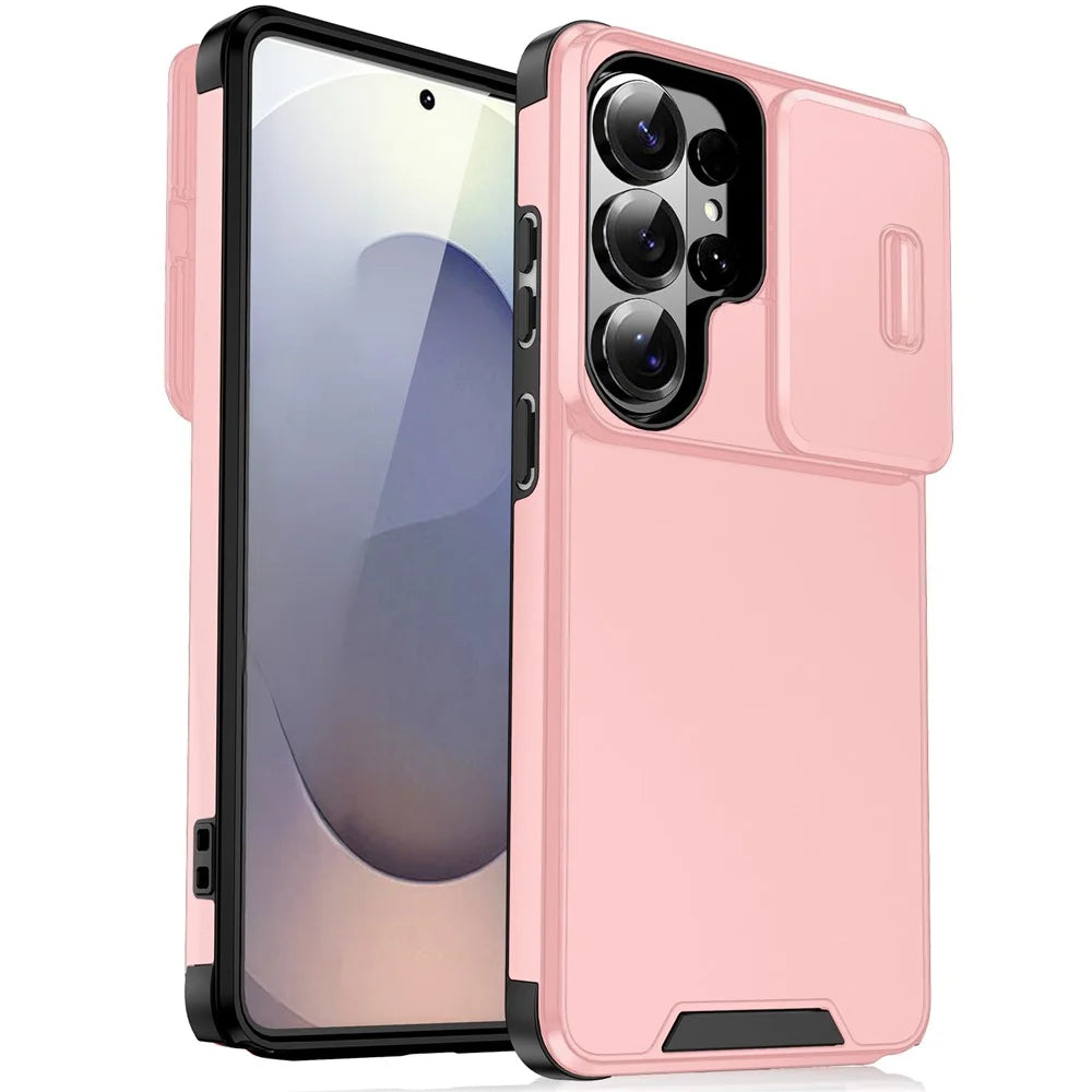 For Samsung Galaxy S26 Ultra Case PC + TPU Shell with Slide Camera Phone Cover - Pink - 1