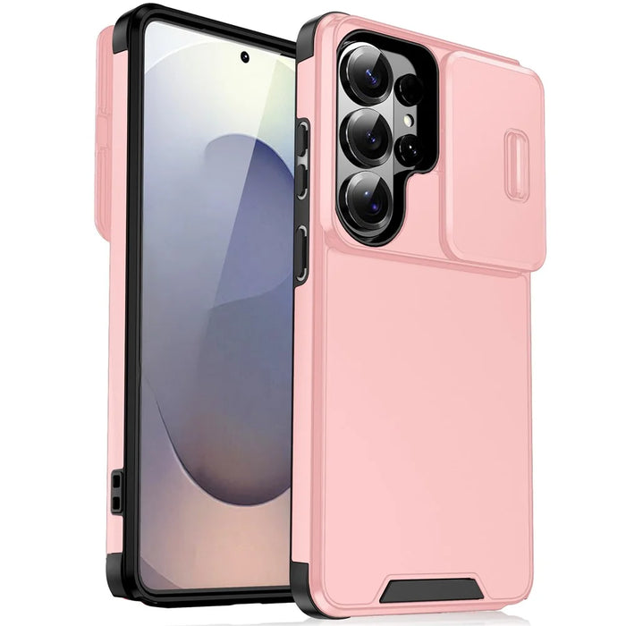 For Samsung Galaxy S26 Ultra Case PC + TPU Shell with Slide Camera Phone Cover - Pink - 1
