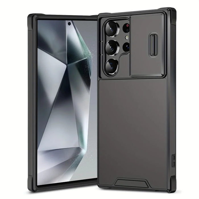 For Samsung Galaxy S25 Ultra Case PC + TPU Shell with Slide Camera Phone Cover - Black - 1