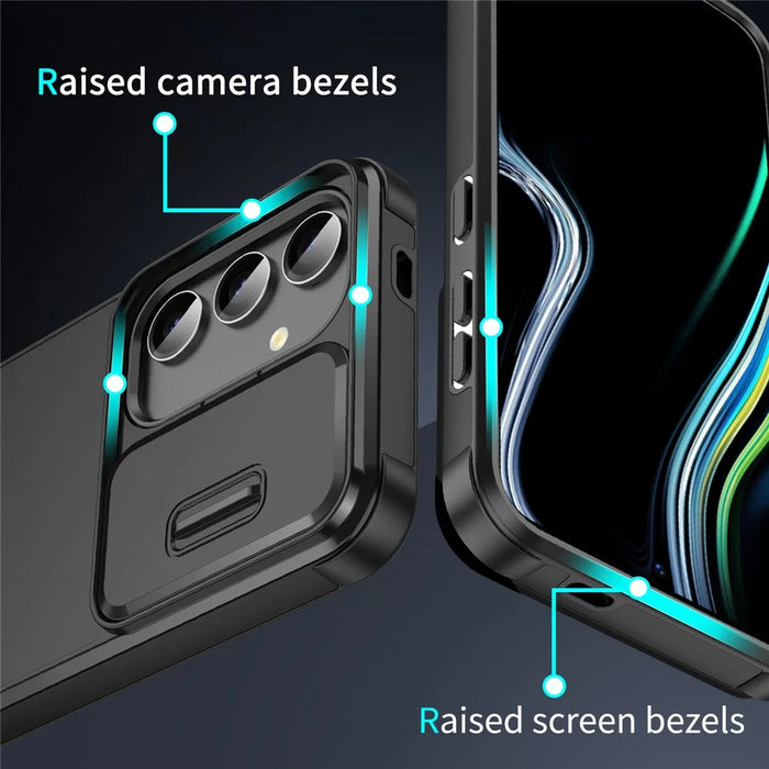 For Samsung Galaxy S25 Ultra Case PC + TPU Shell with Slide Camera Phone Cover - Black - 6
