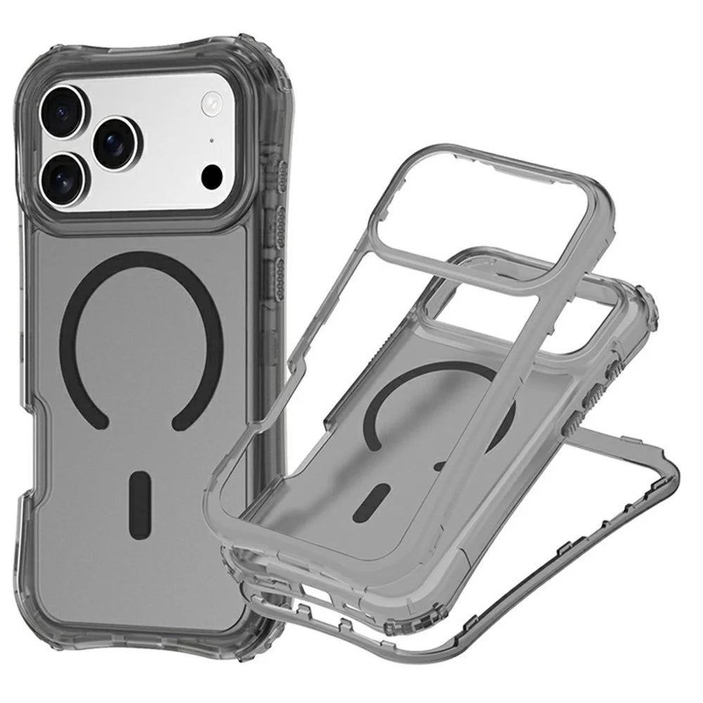 For iPhone 17 Pro Magnetic Phone Case Soft-touch 2-in-1 PC+TPU Shockproof Cover Compatible with MagSafe - Black - 1