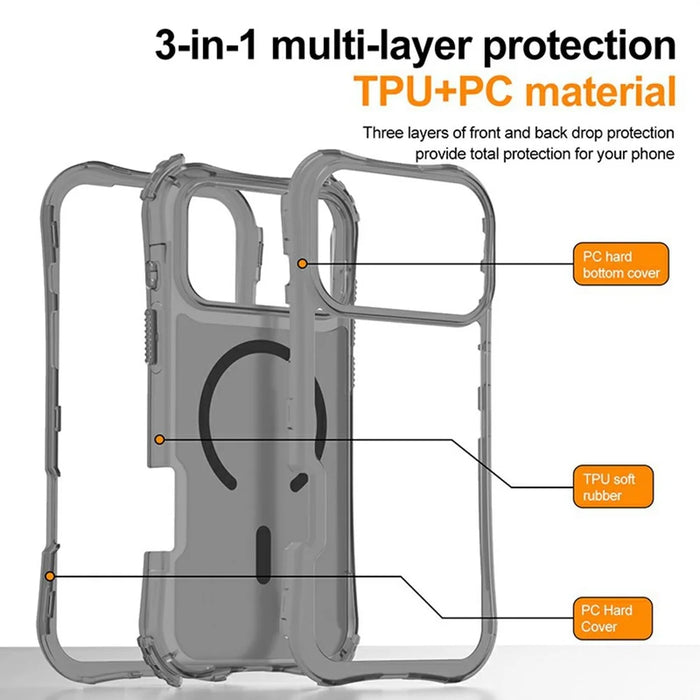 For iPhone 17 Pro Magnetic Phone Case Soft-touch 2-in-1 PC+TPU Shockproof Cover Compatible with MagSafe - Black - 6