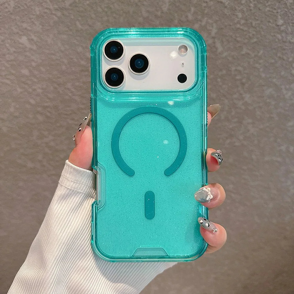 For iPhone 17 Pro Magnetic Phone Case Detachable 2-in-1 Glitter TPU PC Cover Compatible with MagSafe - Mint Green - 1