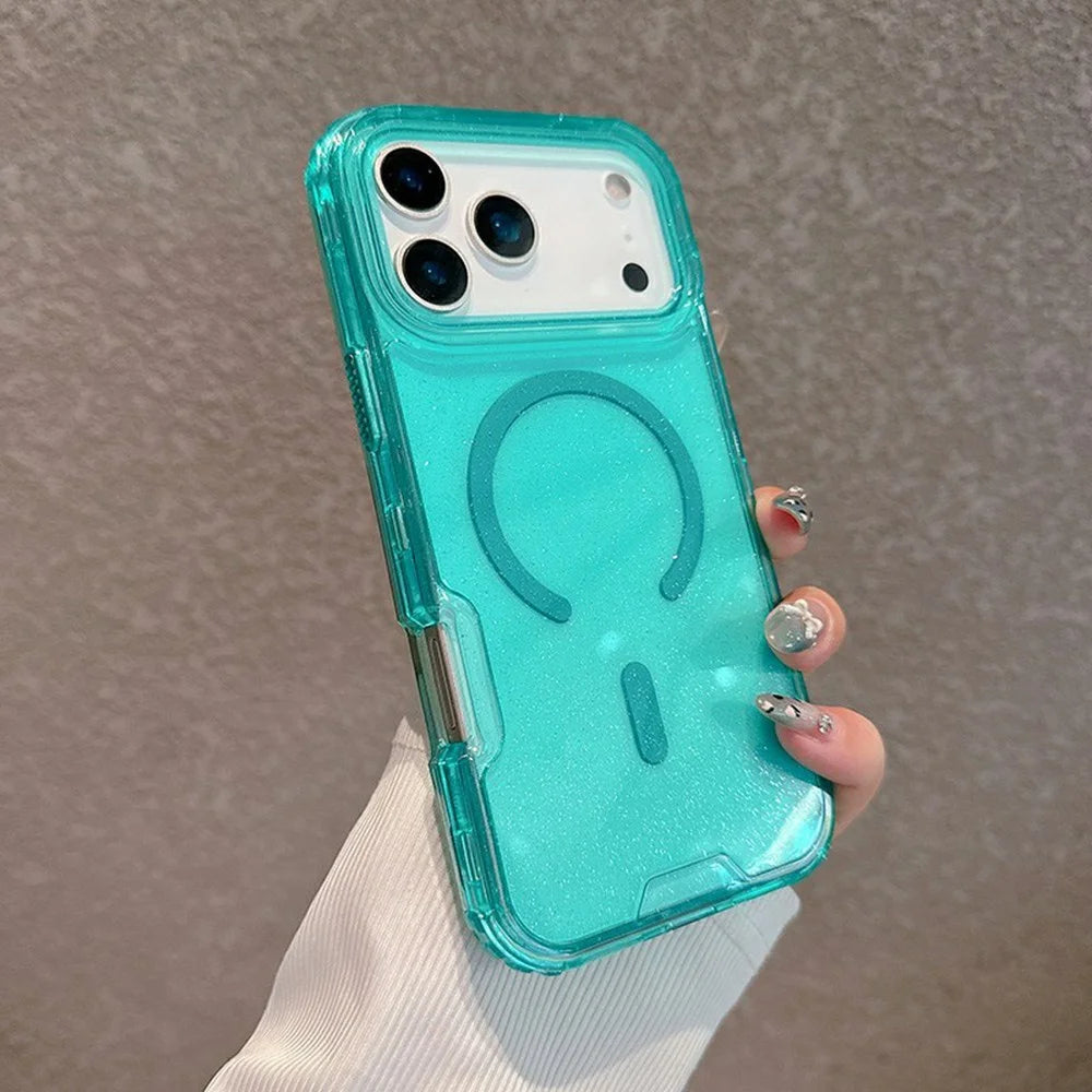 For iPhone 17 Pro Magnetic Phone Case Detachable 2-in-1 Glitter TPU PC Cover Compatible with MagSafe - Mint Green - 2