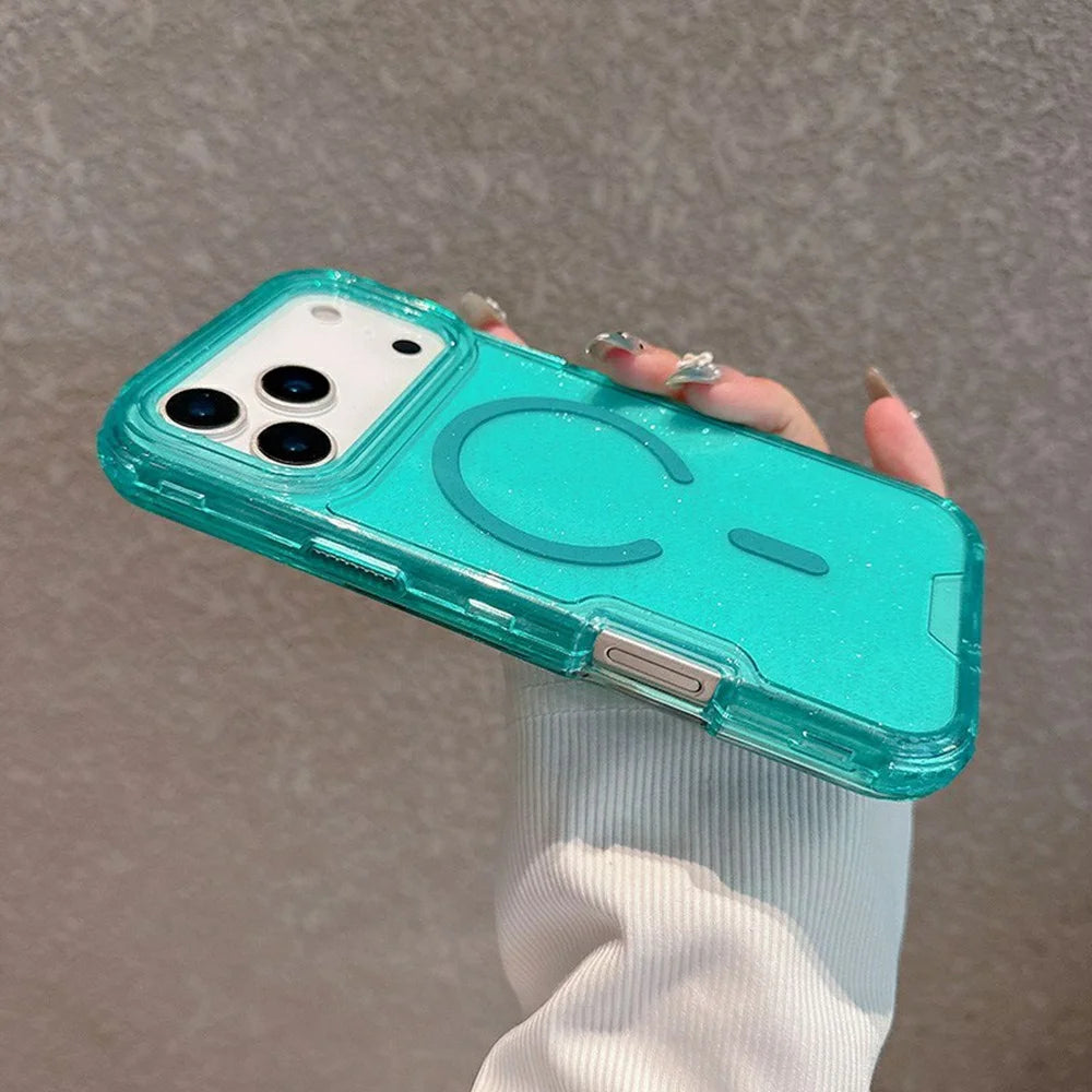 For iPhone 17 Pro Magnetic Phone Case Detachable 2-in-1 Glitter TPU PC Cover Compatible with MagSafe - Mint Green - 3