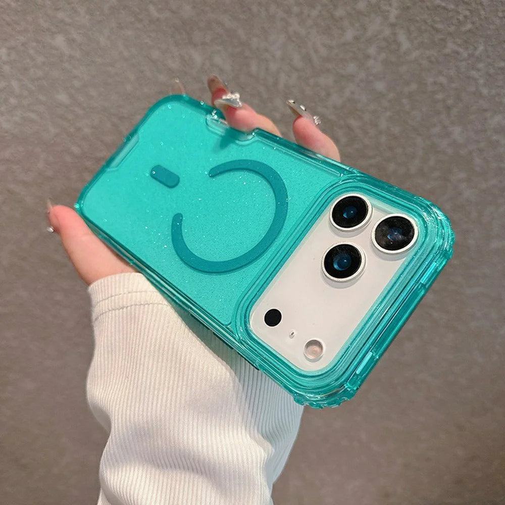 For iPhone 17 Pro Magnetic Phone Case Detachable 2-in-1 Glitter TPU PC Cover Compatible with MagSafe - Mint Green - 4