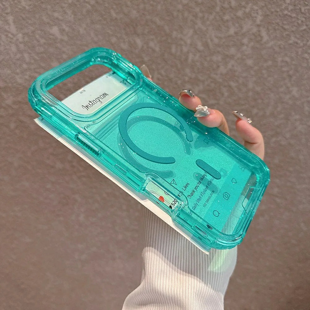 For iPhone 17 Pro Magnetic Phone Case Detachable 2-in-1 Glitter TPU PC Cover Compatible with MagSafe - Mint Green - 5