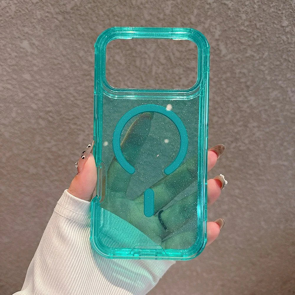 For iPhone 17 Pro Magnetic Phone Case Detachable 2-in-1 Glitter TPU PC Cover Compatible with MagSafe - Mint Green - 6