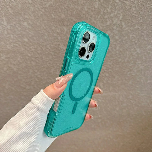 For iPhone 16 Pro Magnetic Phone Case Detachable 2-in-1 Glitter TPU PC Cover Compatible with MagSafe - Mint Green - 1