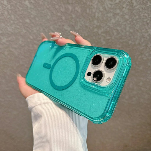 For iPhone 16 Pro Magnetic Phone Case Detachable 2-in-1 Glitter TPU PC Cover Compatible with MagSafe - Mint Green - 2