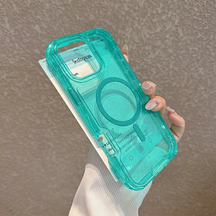 For iPhone 16 Pro Magnetic Phone Case Detachable 2-in-1 Glitter TPU PC Cover Compatible with MagSafe - Mint Green - 3