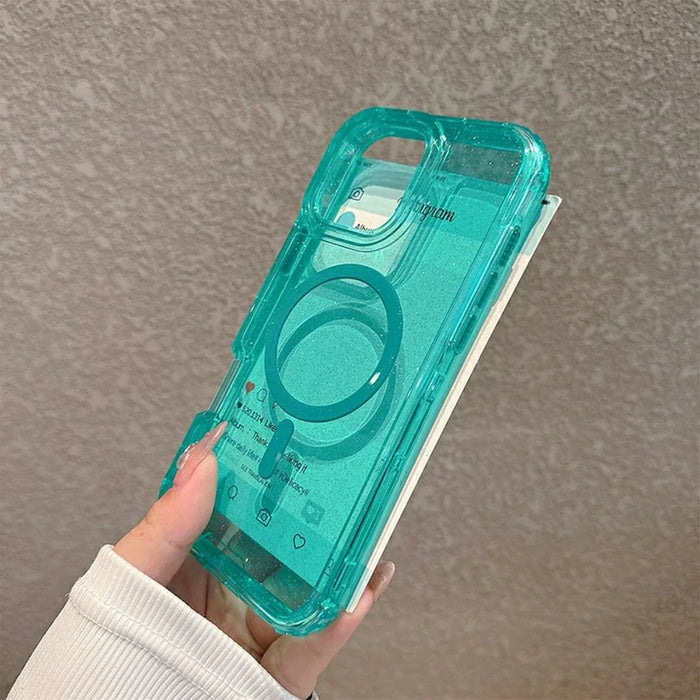 For iPhone 16 Pro Magnetic Phone Case Detachable 2-in-1 Glitter TPU PC Cover Compatible with MagSafe - Mint Green - 4