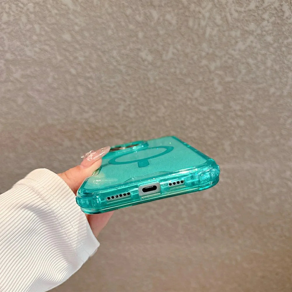 For iPhone 16 Pro Magnetic Phone Case Detachable 2-in-1 Glitter TPU PC Cover Compatible with MagSafe - Mint Green - 7