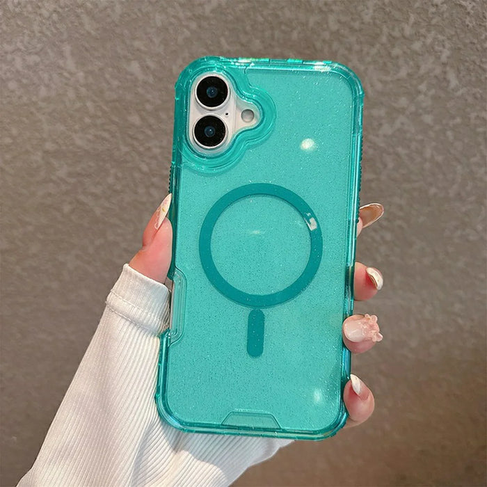 For iPhone 16 Magnetic Phone Case Detachable 2-in-1 Glitter TPU PC Cover Compatible with MagSafe - Mint Green - 1