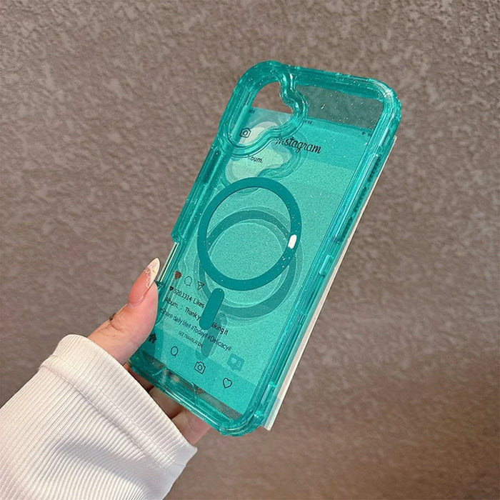 For iPhone 16 Magnetic Phone Case Detachable 2-in-1 Glitter TPU PC Cover Compatible with MagSafe - Mint Green - 3