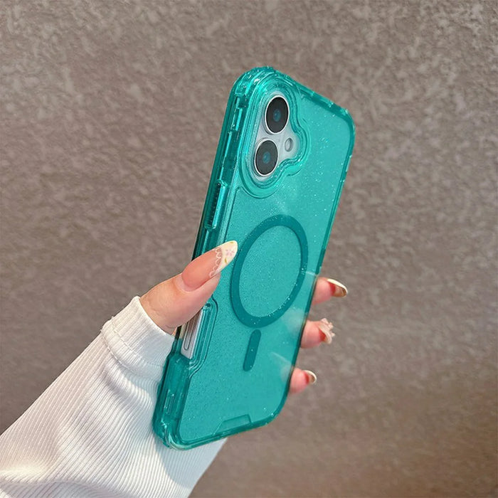 For iPhone 16 Magnetic Phone Case Detachable 2-in-1 Glitter TPU PC Cover Compatible with MagSafe - Mint Green - 5