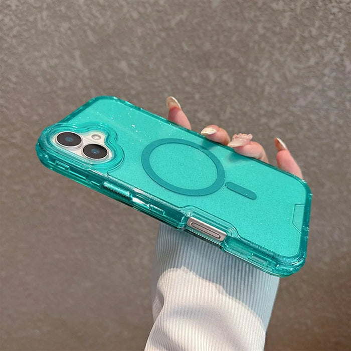 For iPhone 16 Magnetic Phone Case Detachable 2-in-1 Glitter TPU PC Cover Compatible with MagSafe - Mint Green - 6