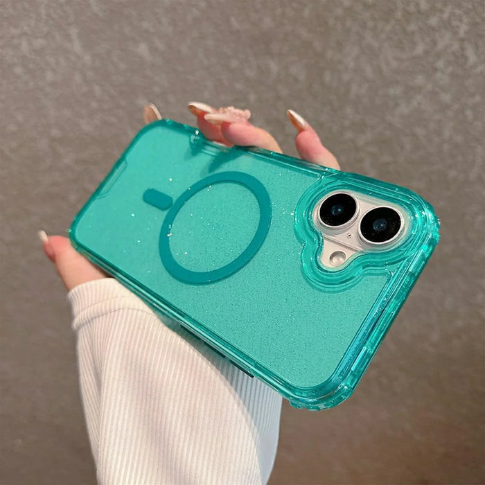 For iPhone 16 Magnetic Phone Case Detachable 2-in-1 Glitter TPU PC Cover Compatible with MagSafe - Mint Green - 7