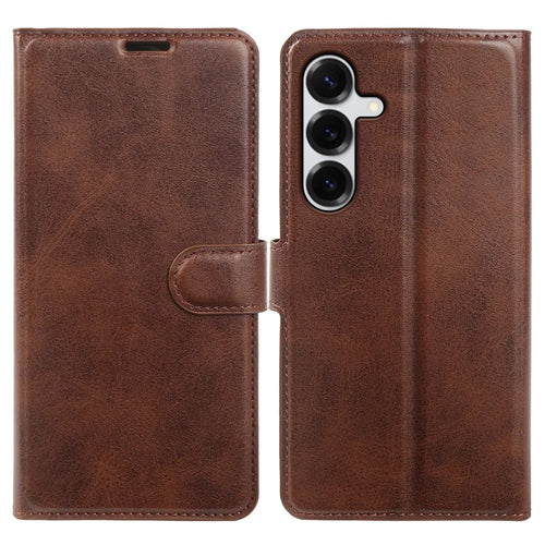 For Samsung Galaxy S25+ Case Stand Wallet Calf Texture PU Leather Flip Phone Cover - Brown - 1