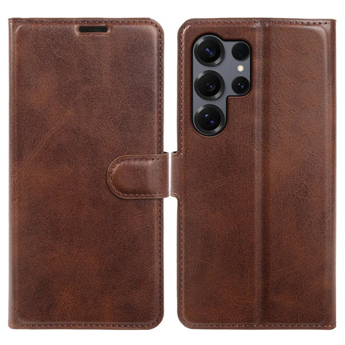 For Samsung Galaxy S25 Ultra Case Stand Wallet Calf Texture PU Leather Flip Phone Cover - Brown - 1