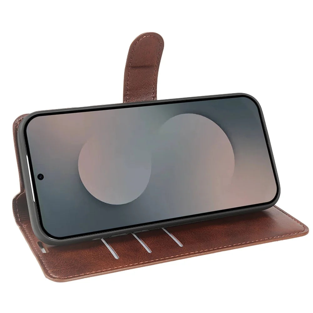 For Samsung Galaxy S25 Ultra Case Stand Wallet Calf Texture PU Leather Flip Phone Cover - Brown - 2