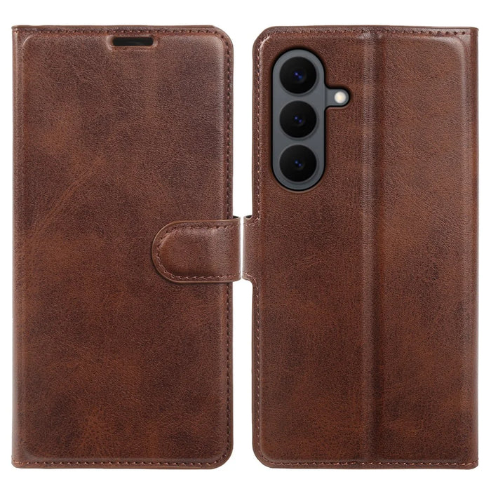 For Samsung Galaxy S26+ Case Stand Wallet Calf Texture PU Leather Flip Phone Cover - Brown - 1