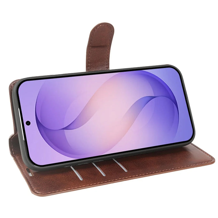 For Samsung Galaxy S26+ Case Stand Wallet Calf Texture PU Leather Flip Phone Cover - Brown - 2