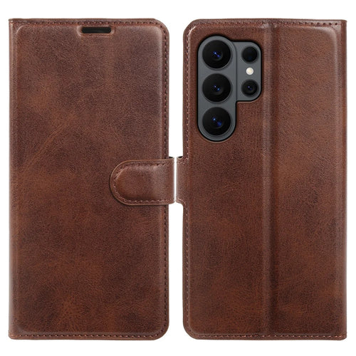 For Samsung Galaxy S26 Ultra Case Stand Wallet Calf Texture PU Leather Flip Phone Cover - Brown - 1