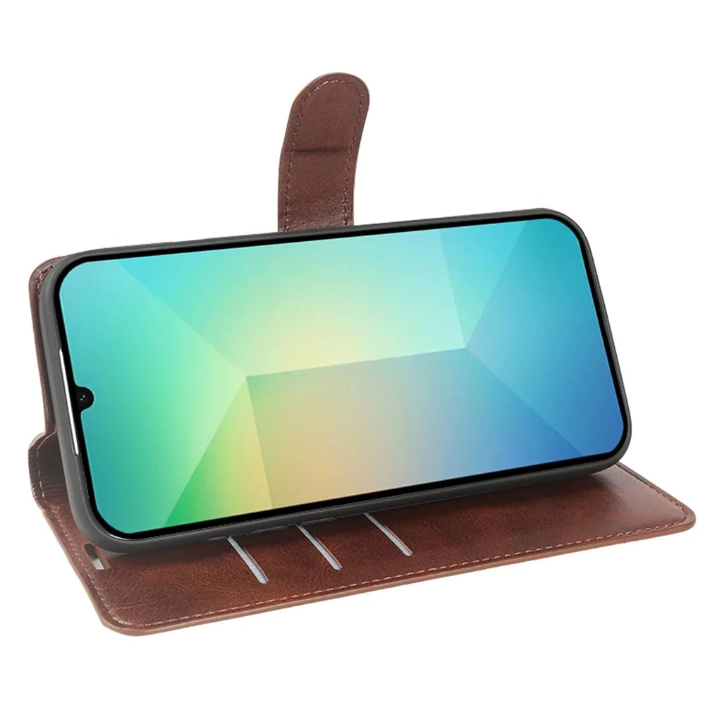 For Samsung Galaxy A06 4G  /  A06 5G Case Stand Wallet Calf Texture PU Leather Flip Phone Cover - Brown - 2