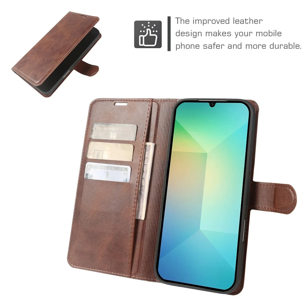 For Samsung Galaxy A06 4G  /  A06 5G Case Stand Wallet Calf Texture PU Leather Flip Phone Cover - Brown - 3