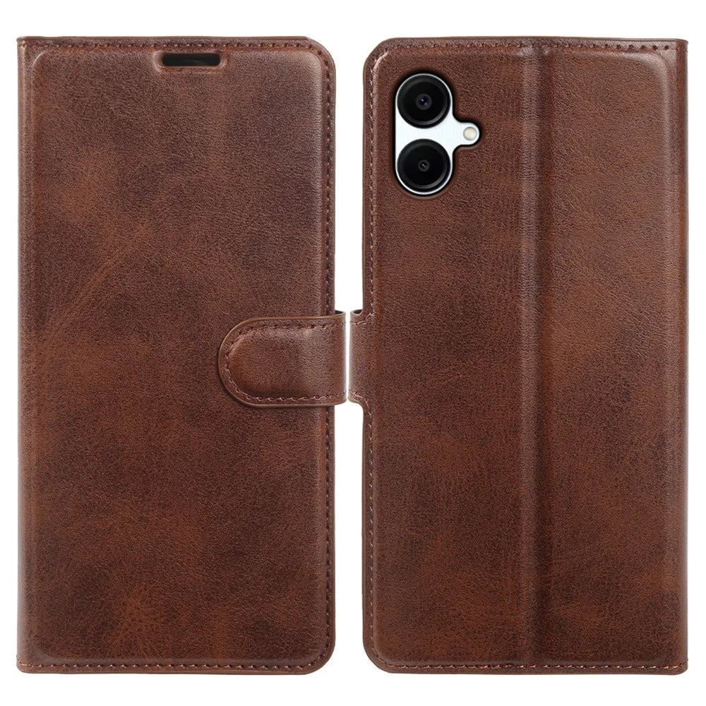 For Samsung Galaxy A08 5G / A08 4G / A07 5G Case Stand Wallet Calf Texture PU Leather Flip Phone Cover - Brown - 1