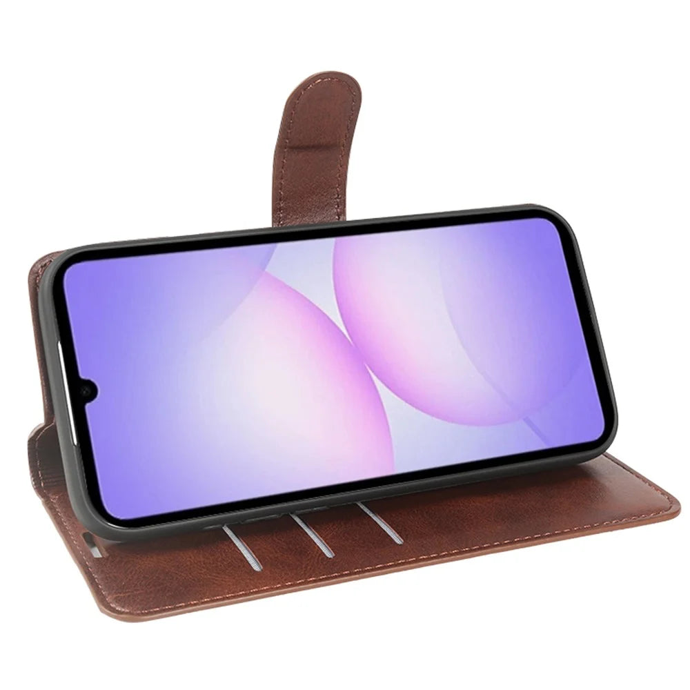 For Samsung Galaxy A08 5G / A08 4G / A07 5G Case Stand Wallet Calf Texture PU Leather Flip Phone Cover - Brown - 2