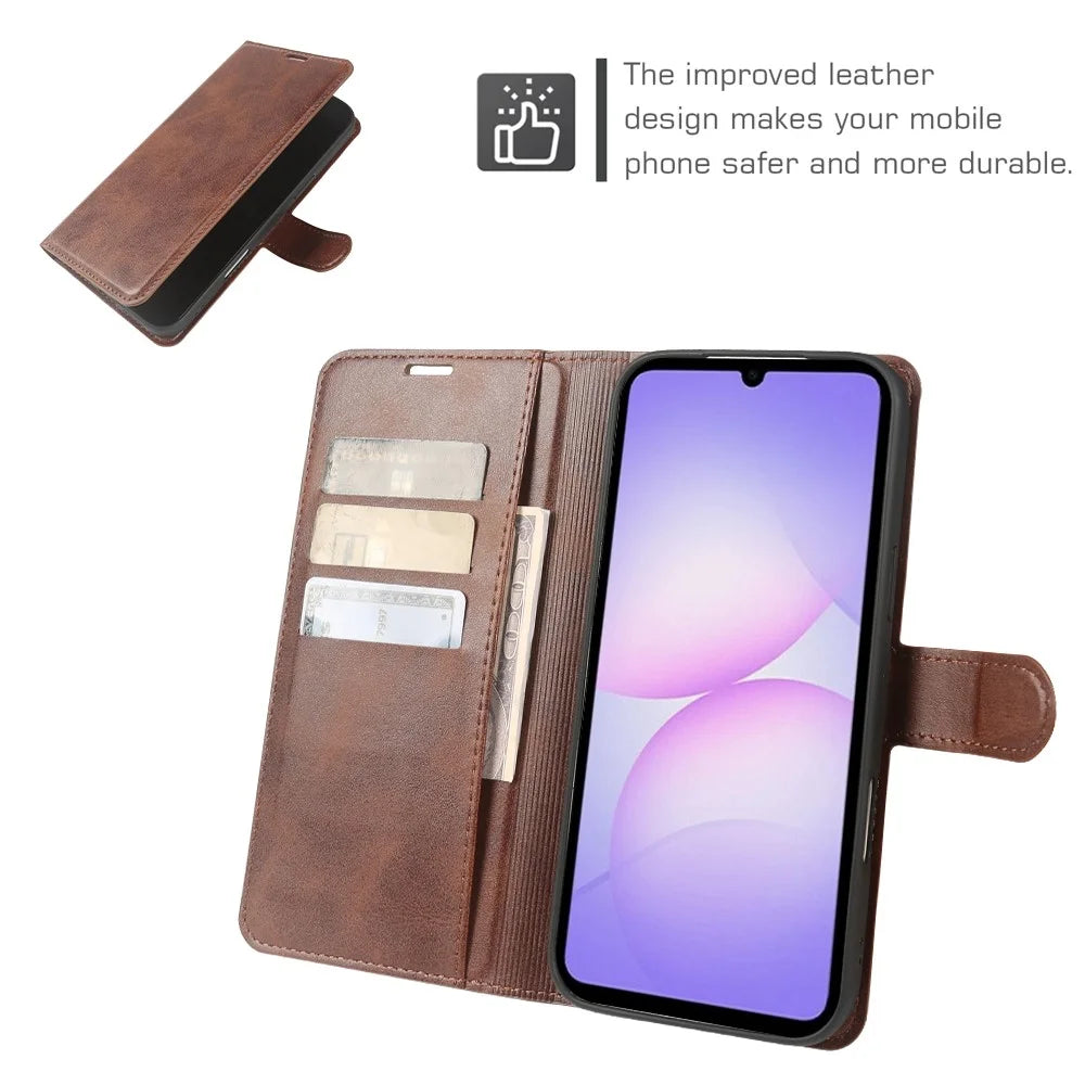 For Samsung Galaxy A08 5G / A08 4G / A07 5G Case Stand Wallet Calf Texture PU Leather Flip Phone Cover - Brown - 3