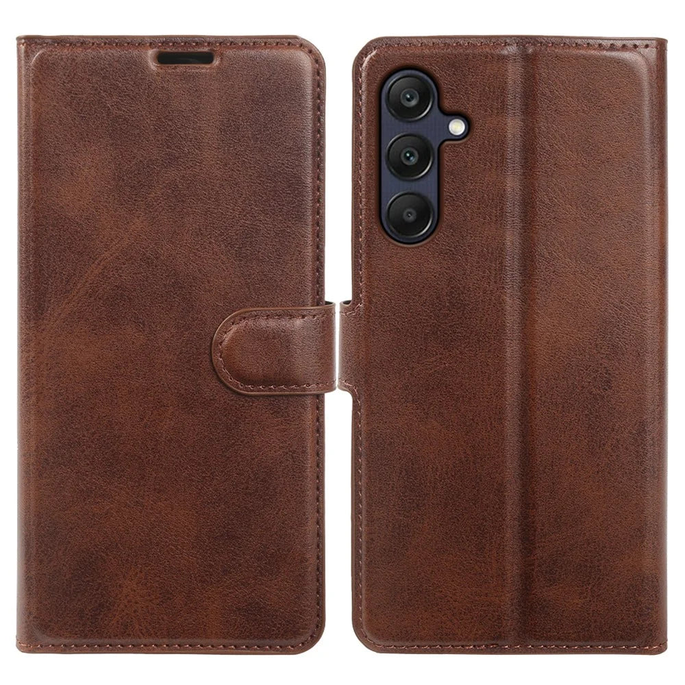 For Samsung Galaxy A26 5G Case Stand Wallet Calf Texture PU Leather Flip Phone Cover - Brown - 1