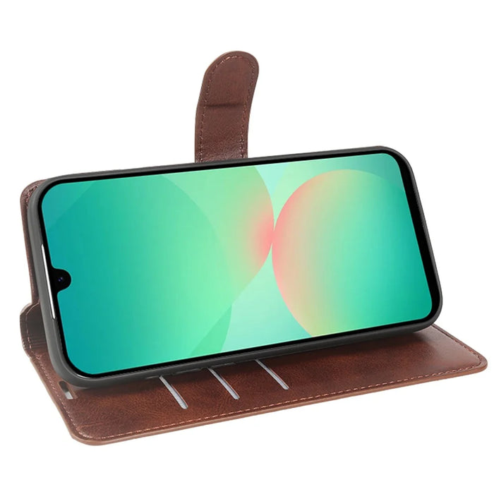 For Samsung Galaxy A26 5G Case Stand Wallet Calf Texture PU Leather Flip Phone Cover - Brown - 2