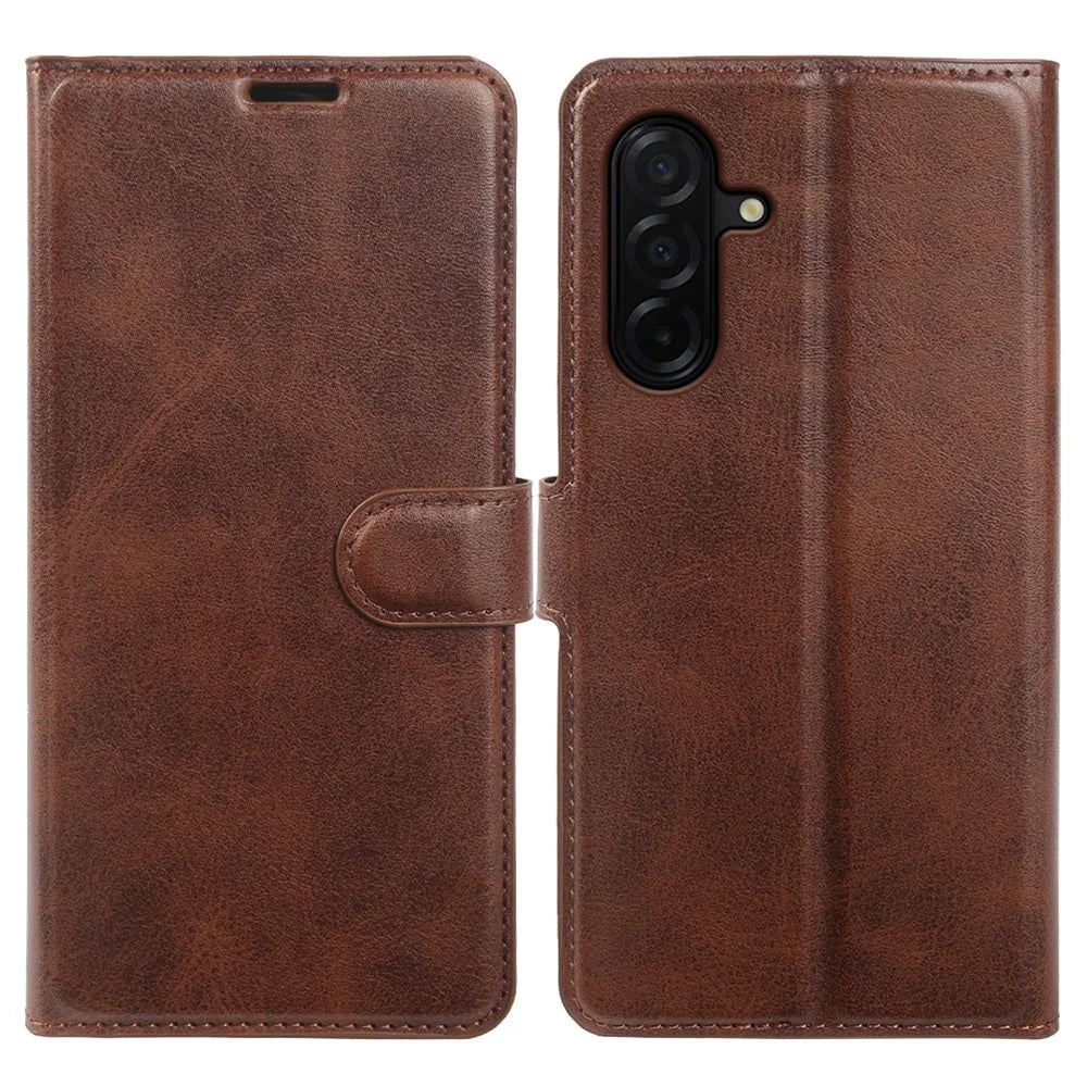 For Samsung Galaxy A27 5G Case Stand Wallet Calf Texture PU Leather Flip Phone Cover - Brown - 1