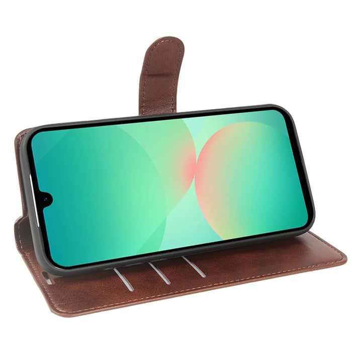 For Samsung Galaxy A27 5G Case Stand Wallet Calf Texture PU Leather Flip Phone Cover - Brown - 2